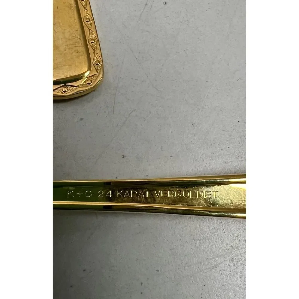 Two Vintage K+C 24 Karat Verguldet Gold Plated Serving Spoons Decorative Pattern